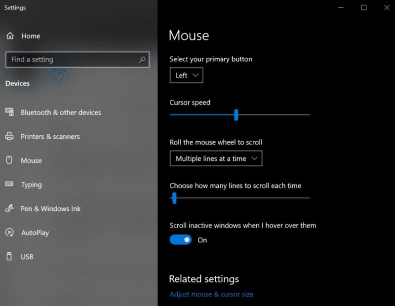 adjust mouse settings to reduce cursor lag